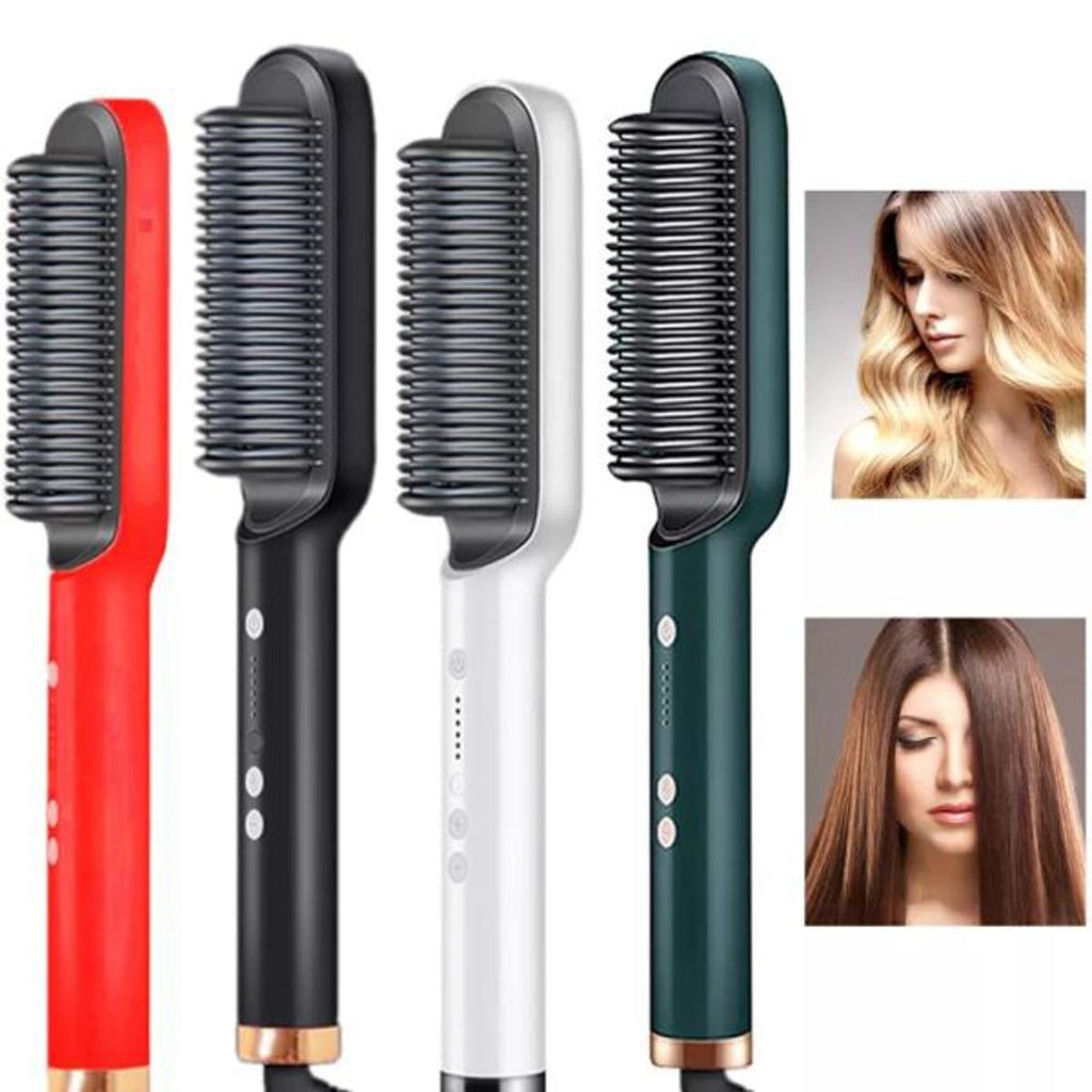 Professional Electric Hair Straightener Brush Heated Comb Straight & Curly Styling Tool - AB Trader